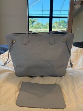 Louis Vuitton Look alike Light Blue Embossed Monogram Tote & Pouch Clutch